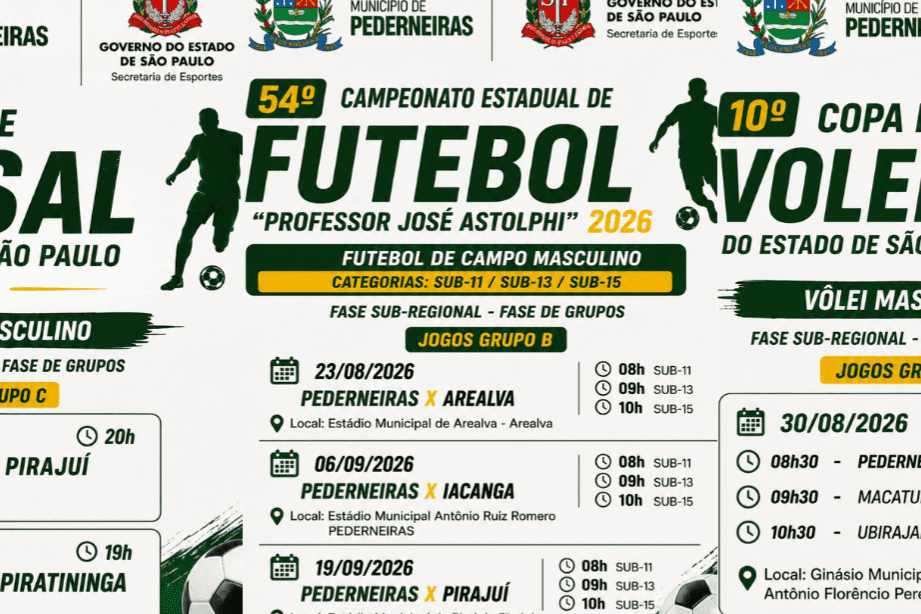 Pederneiras inicia jornada nas competições estaduais de futsal, futebol e vôlei
