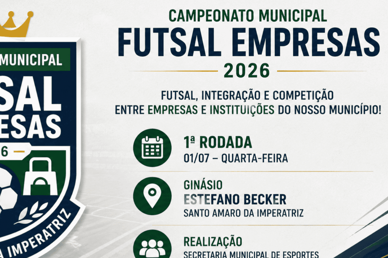 Campeonato Municipal de Futsal Empresas 2026 começa nesta quarta em Santo Amaro da Imperatriz (SC)