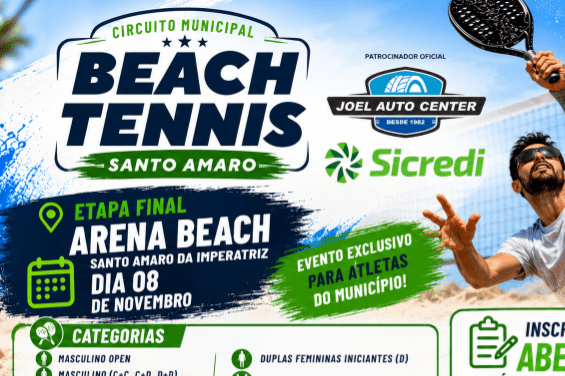 Circuito Municipal de Beach Tennis terá etapa final no dia 8 de novembro em Santo Amaro